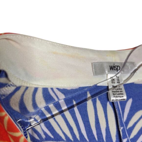 WISP Ella Jersey Maxi Dress Sleeveless V-Neck Tropical Print Blue Orange Size 12 - Picture 4 of 8